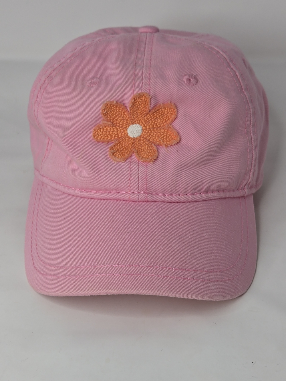 Kate Landry Pink Baseball Cap with Orange Daisy Embroidery